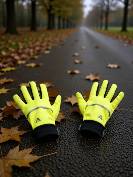 Thermo 3.0 Handschuhe in Gelb auf nassem Herbstlaub