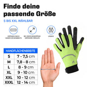 Größentabelle Thermo Handschuhe 3.0 in Gelb nach Handflächenbreite, Größen S bis XXXL