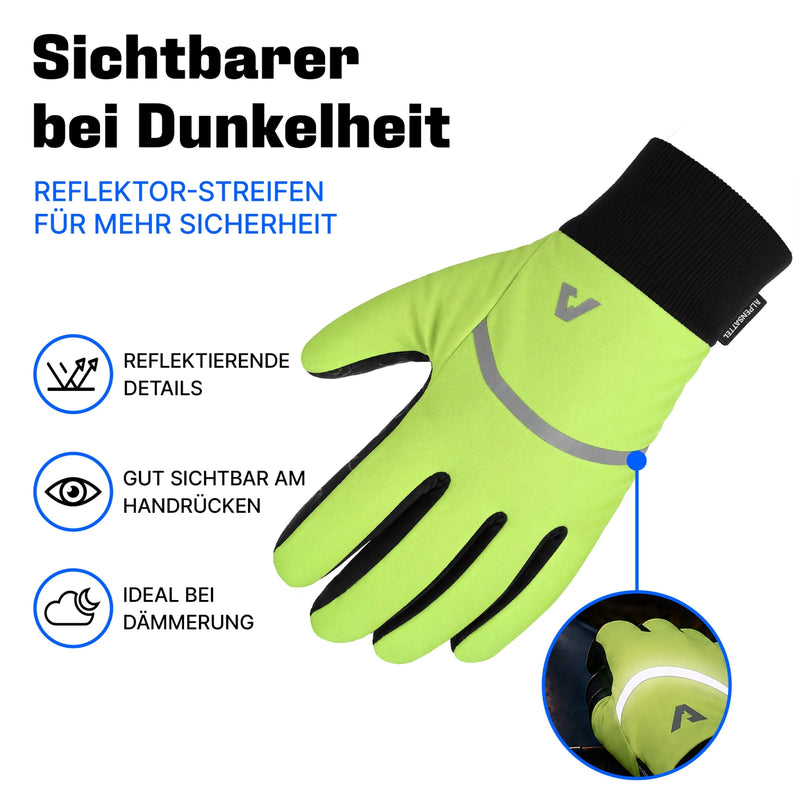 Thermo Handschuhe 3.0 in Gelb: Reflexionsstreifen am Handrücken für Sichtbarkeit in der Dämmerung