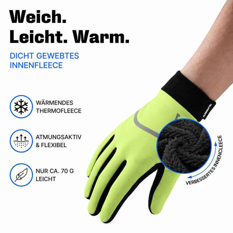 Thermo Handschuhe 3.0 in Gelb: weiches, atmungsaktives Fleece innen in Nahaufnahme