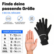 Größentabelle Thermo Handschuhe 3.0 nach Handflächenbreite, Größen S bis XXXL